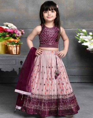 Regal Plum Lehenga Set for Girls