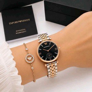 emporio arman_ to tone rose black watch for her womens girls