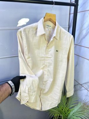 Sale Lacost e Beige Linen Embroidery Logo Premium Shirts F2708-BE