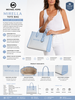 MICHAE.L KORS MIRELLA TOTE WHITWBLUE PREMIUM WITH DUST BAG