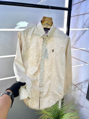 Sale Ralp h Lauren Linen  Embroidery Logo Light Brown Super Premium Shirt F2608-BR