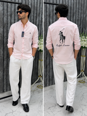 RL POLO PURE LENEN FABRIC PINK FRONT AND BACK PRINTED SHIRTS MR 392