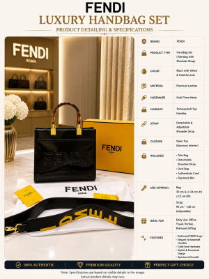 FEND.ROMA BLACK SUNSHINE LEATHER PREMIUM TOTE BAG WITH OG BOX