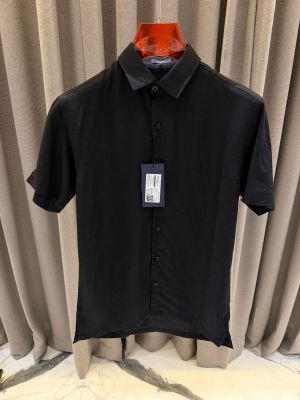 Hacket Chest Logo Half Linen Shirts Black