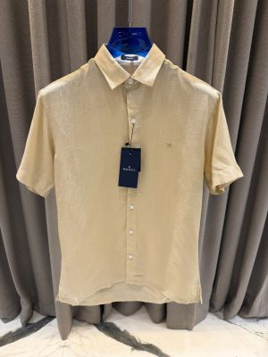 Hacket Chest Logo Half Linen Shirts Beige
