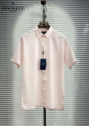 Hacket Chest Logo Half Linen Shirts Pink