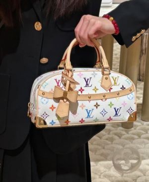 Loui_s Vuitton LV Multicolor Bowler Monogram Top Handle Bag With Leather Bow Charm 