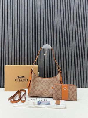 Coachh Laurel Mini Apricot Taupe Combo With Original Box Dustcover Wristlet Tags