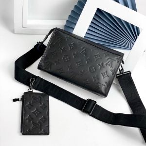 Loui.s Vuitton Gaston Wearable Clutch Wallet Unisex Bag Black Monogram Shadow Leather With OG Box Dust Cover & Carry Bag M0906 Black 