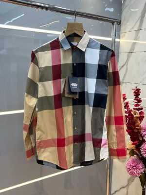 Burberr y Premium Imported Checks Shirt With custom Branded Button Tagging with Printed Design And Brand Packing 4121