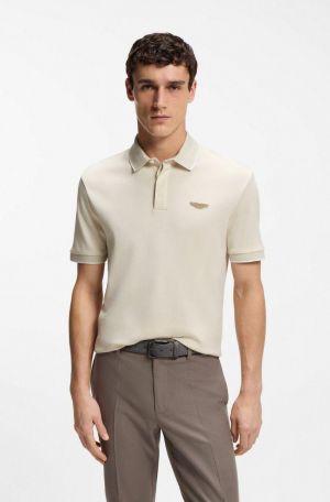 Hugo Bos s Of White Premium Polo With 240gsm Interlock Compact Yarn Fabric with Collar Design and Patch Logo 4186