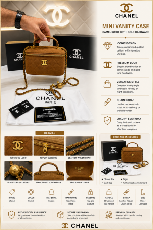 CHANE.L MINI BROWN SUEDE VANITY CASE PREMIUM BAG WITH OG BOX