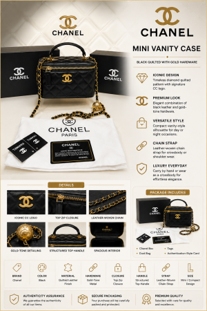 CHANE.L MINI BLACK LEATHER VANITY CASE PREMIUM BAG WITH OG BOX