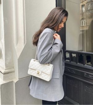 Chane.l Classic Flap White Medium Lambskin With OG Box & Dust Bag 1818 White Gold