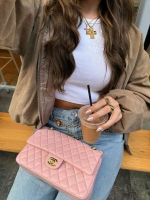 Chane.l Classic Flap Pink Medium Lambskin With OG Box & Dust Bag 1818 Pink Gold