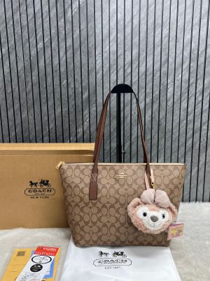 Coachh Fiona Apricot Tote Bag With Original Box Teddy Charm Dustcover Tags And Card