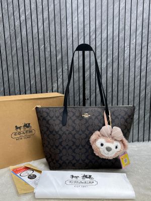 Coachh Fiona Brown Tote Bag With Original Box Teddy Charm Dustcover Tags And Card