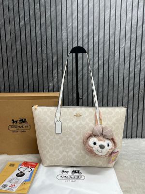 Coachh Fiona White Tote Bag With Original Box Teddy Charm Dustcover Tags And Card