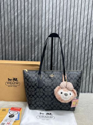 Coachh Fiona Black Tote Bag With Original Box Teddy Charm Dustcover Tags And Card