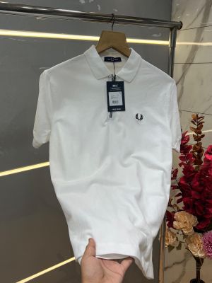 Fre d perry White Polo Tshirt With Plain Design and Embroidery Logo Sale Offer 1039