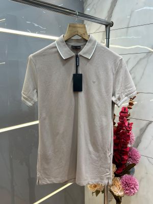 Emporio Arman I Grey Polo Tshirt With Collar&Sleeves Design and Embroidery Logo With Zip Style Sale Offer 1035