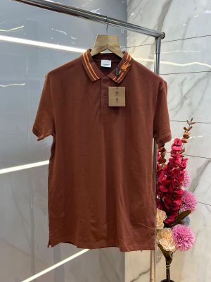 Burberr y Brown Polo Tshirt With Collar Design Embroidery Logo Sale Offer 1036