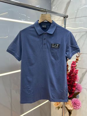 Emporio Arman I Blue Polo Tshirt With Plain Design and Patch Logo Sale Offer 1032