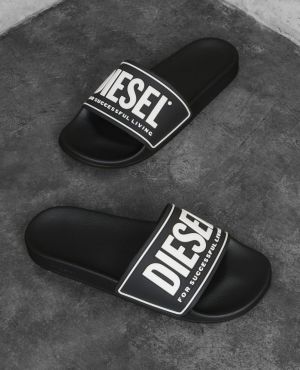 Diese.l Embossed Logo Slide Black White