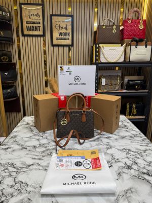Michae_l Kors Camille Satchel Hand Bag In Signature logo-print Canvas With Double Og Box And Dust Bag (Brown)