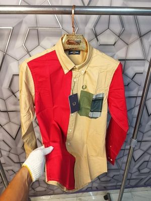 sale_Fred_Perry_Red_Beige_Embroidery_Logo_Pocket_Look_Premium_Oxford_Shirt_(1832)