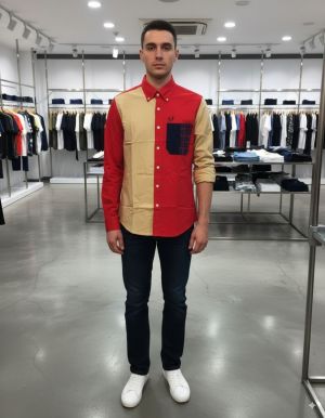 sale_Fred_Perry_Beige_Red_Embroidery_Logo_Pocket_Look_Premium_Oxford_Shirt_(1836)