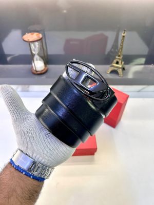 Diese_l Black Glossy Reversible Belt Fa 913 