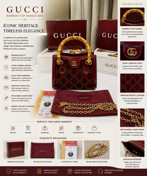 GUCC.I RED BAMBOO MINI TOTE BAG GG CRYSTAL NATURAL BAMBBOO HANDLE PREMIUM DOUBLE BOX PACKING