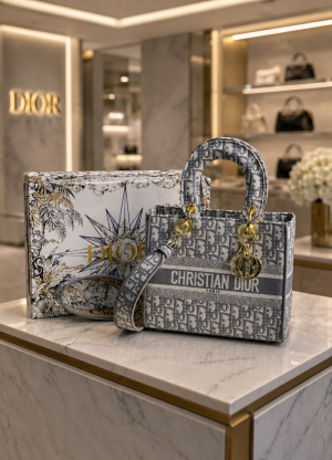 Christian Dio_r D-Lady Grey Sling Bag With Box Dustbag SlingBelt