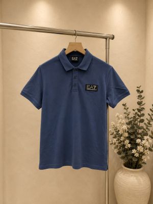 Emporio Arman I Blue Polo Tshirt With Plain Design and Patch Logo Sale Offer 1032