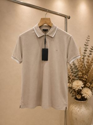 Emporio Arman I Grey Polo Tshirt With Collar&Sleeves Design and Embroidery Logo With Zip Style Sale Offer 1035