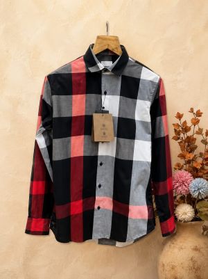 Burberr y Premium Imported Checks Shirt With custom Branded Button Tagging with Printed Design And Brand Packing 4120