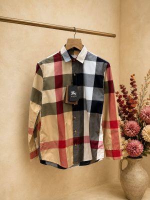 Burberr y Premium Imported Checks Shirt With custom Branded Button Tagging with Printed Design And Brand Packing 4121