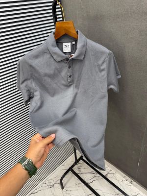 ZZARA GREY IMPORTED FABRIC LATEST STORE ARTICLE VERY PREMIUM POLO TSHIRT 