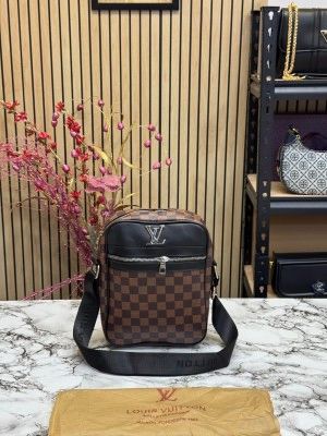 LOUI.S_VUITTON LV LOGO SIDE BAG BROWN CHECKS WITH DUST BAG