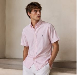 RALP_H LAUREN PREMIUM PINK HALF SLEEVES SHIRT