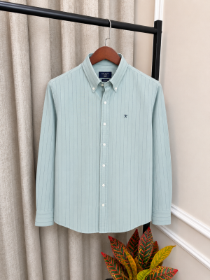 Hacket_t London Green Linen Strip Chest Embroidery Logo Premium Oxford Shirt(1161)