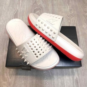 Christian Loubouti n Take It Easy Beige Red Premium Slides