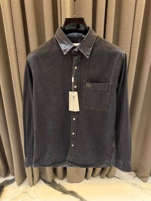 Lacost_e Chest Logo Full Sleeves Denim Shirt Charcoal Black 
