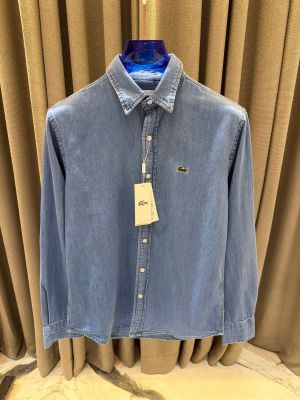 Lacost_e Chest Logo Full Sleeves Denim Shirt Denim Blue