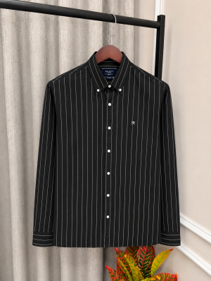 Hacket_t London Black Linen Strip Chest Embroidery Logo Premium Oxford Shirt(1185)