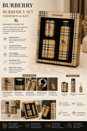 BURBERR.Y SET THERMOS & KEY HOLDER & CARD HOLDER PREMIUM WITH OG BOX