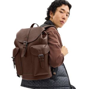 Coachh_Warner_Backpack_Signature_Coated_Canvas_Leather_With_Dust_Cover_909_Red_Coffee
