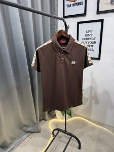 Gucc i imported polo tshirt with brand shoulder strip and embroidery logo brown