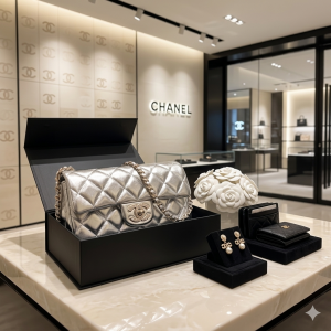 C_hanel_silver_metalic_flap_bag_premium_quality_with_og_box